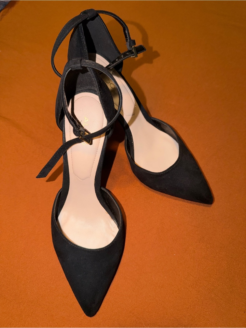 Aldo Black Pointed-Toe Ankle Strap Heels